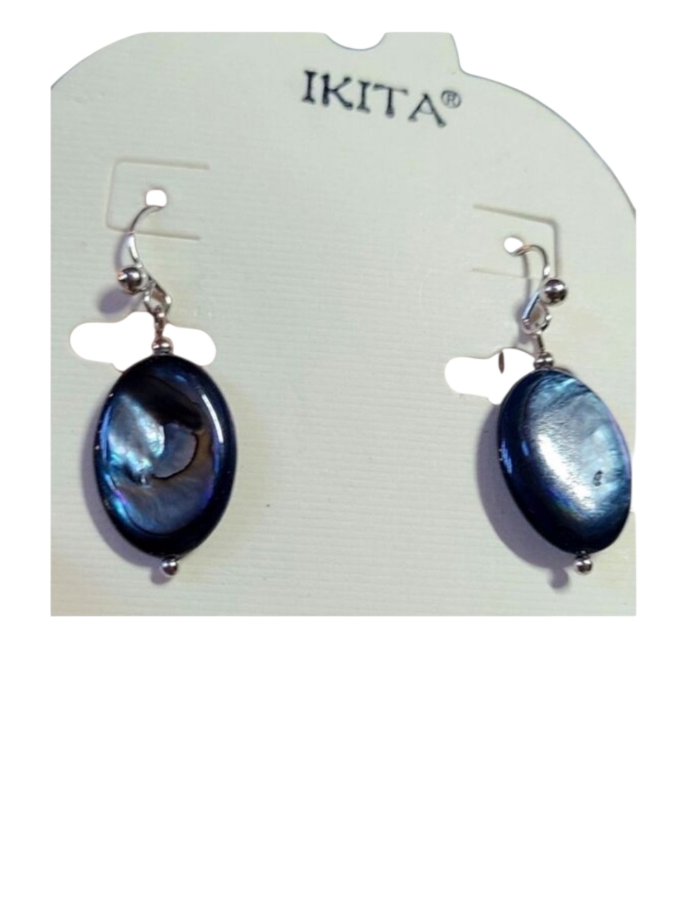 Ikita Paris‎ Earrings Pierced Drop Mother of Pearl Blue Gray  1 Inch